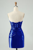 Sparkly Royal Blue Aderente senza spalline Hollow Out Abito Da Laurea con pizzo