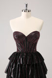 Scintillante nero rosa Sweetheart Tiered Abiti Da Laurea con perline