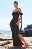 Nero Rosso Mermaid Cold Shoulder Abito da damigella d'onore lungo