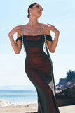 Nero Rosso Mermaid Cold Shoulder Abito da damigella d'onore lungo