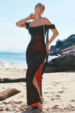 Nero Rosso Mermaid Cold Shoulder Abito da damigella d'onore lungo