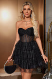 Scintillante carino una linea nera Sweetheart Tiered Corsetto Abito Da Laurea