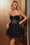 Scintillante carino una linea nera Sweetheart Tiered Corsetto Abito Da Laurea