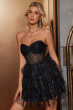 Scintillante carino una linea nera Sweetheart Tiered Corsetto Abito Da Laurea