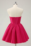 Fucsia A Line Sweetheart Corsetto Satin Cute Abito da laurea