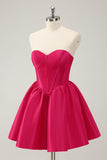 Fucsia A Line Sweetheart Corsetto Satin Cute Abito da laurea