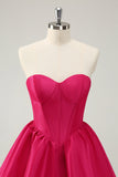 Fucsia A Line Sweetheart Corsetto Satin Cute Abito da laurea