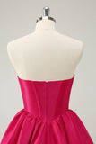 Fucsia A Line Sweetheart Corsetto Satin Cute Abito da laurea