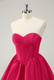 Fucsia A Line Sweetheart Corsetto Satin Cute Abito da laurea