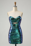 Sparkly Teal Blue Bodycon Sweetheart Ruched Short Abito Da Laurea