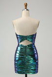 Sparkly Teal Blue Bodycon Sweetheart Ruched Short Abito Da Laurea