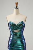 Sparkly Teal Blue Bodycon Sweetheart Ruched Short Abito Da Laurea