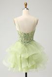 Verde chiaro A-Line tulle Tiered Abito Da Cocktail con applicazioni