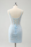 Azzurro aderente Spaghetti Straps corsetto Homceoming Dress con paillettes