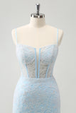 Azzurro aderente Spaghetti Straps corsetto Homceoming Dress con paillettes