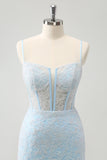 Azzurro aderente Spaghetti Straps corsetto Homceoming Dress con paillettes