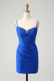 Sparkly Royal Blue corsetto stretto spalline Spaghetti Coming Dress