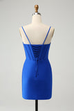 Sparkly Royal Blue corsetto stretto spalline Spaghetti Coming Dress