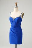 Sparkly Royal Blue corsetto stretto spalline Spaghetti Coming Dress