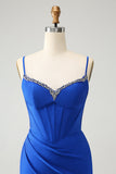 Sparkly Royal Blue corsetto stretto spalline Spaghetti Coming Dress