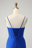 Sparkly Royal Blue corsetto stretto spalline Spaghetti Coming Dress