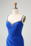 Sparkly Royal Blue corsetto stretto spalline Spaghetti Coming Dress