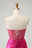 Sparkly Fucsia Stretto Corsetto in Perline senza spalline Abito Da Cocktail