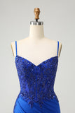 Scintillante Royal Blue Spaghetti Straps stretto abito da cocktail con perline