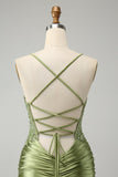 Scintillante verde chiaro stretto Spaghetti Straps abito da cocktail con Appliques