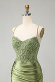 Scintillante verde chiaro stretto Spaghetti Straps abito da cocktail con Appliques