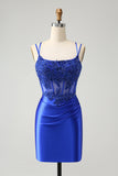 Royal Blue Corsetto Spaghetti Straps Tight Abito Da Cocktail