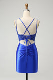 Royal Blue Corsetto Spaghetti Straps Tight Abito Da Cocktail