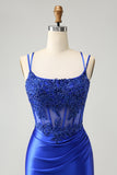 Royal Blue Corsetto Spaghetti Straps Tight Abito Da Cocktail