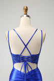 Royal Blue Corsetto Spaghetti Straps Tight Abito Da Cocktail