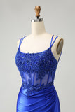 Royal Blue Corsetto Spaghetti Straps Tight Abito Da Cocktail