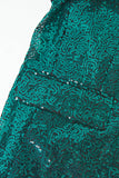 Glitter verde paillettes con risvolto dentellato abiti da donna con cintura