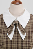 Nero Plaid Scollo a bavero Vintage 1950s Dress con mezze maniche