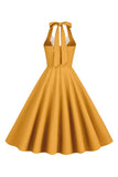 Halter Giallo A-Line Plissettato Abito Vintage