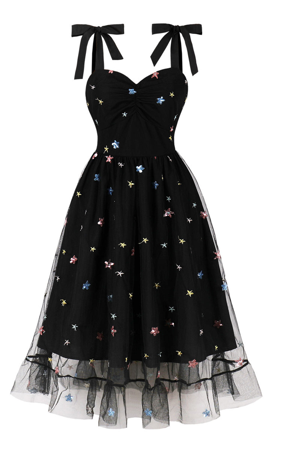 Zapaka Donne Abito Vintage Nero con Stelle Pin Up Retro 1950s