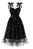 Nero Pin Up 1950s Vintage Dress con Stelle