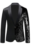 Blazer da uomo con bavero dentellato, paillettes nere scintillanti