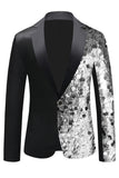 Blazer da uomo con bavero dentellato, paillettes nere scintillanti