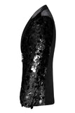 Blazer da uomo con bavero dentellato, paillettes nere scintillanti