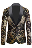 Blazer da uomo in jacquard con revers dentellati dorati neri