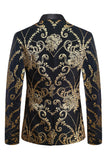 Blazer da uomo in jacquard con revers dentellati dorati neri