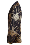 Blazer da uomo in jacquard con revers dentellati dorati neri