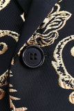 Blazer da uomo in jacquard con revers dentellati dorati neri