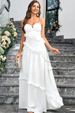 Bianco A Line Sweetheart Neck Spaghetti Straps Abito lungo semplice