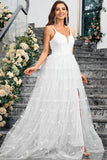 Bianco A Line Tulle Abito da festa lungo formale con fessura