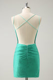 Verde Spaghetti Straps Backless Tight Homecoming Dress con perline